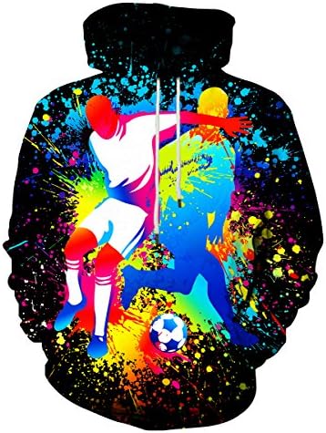 Neemanndy Unisex 3D Cool Printed Hoodies Personalized Hooded Sweater Sweatshirt with Big Pockets