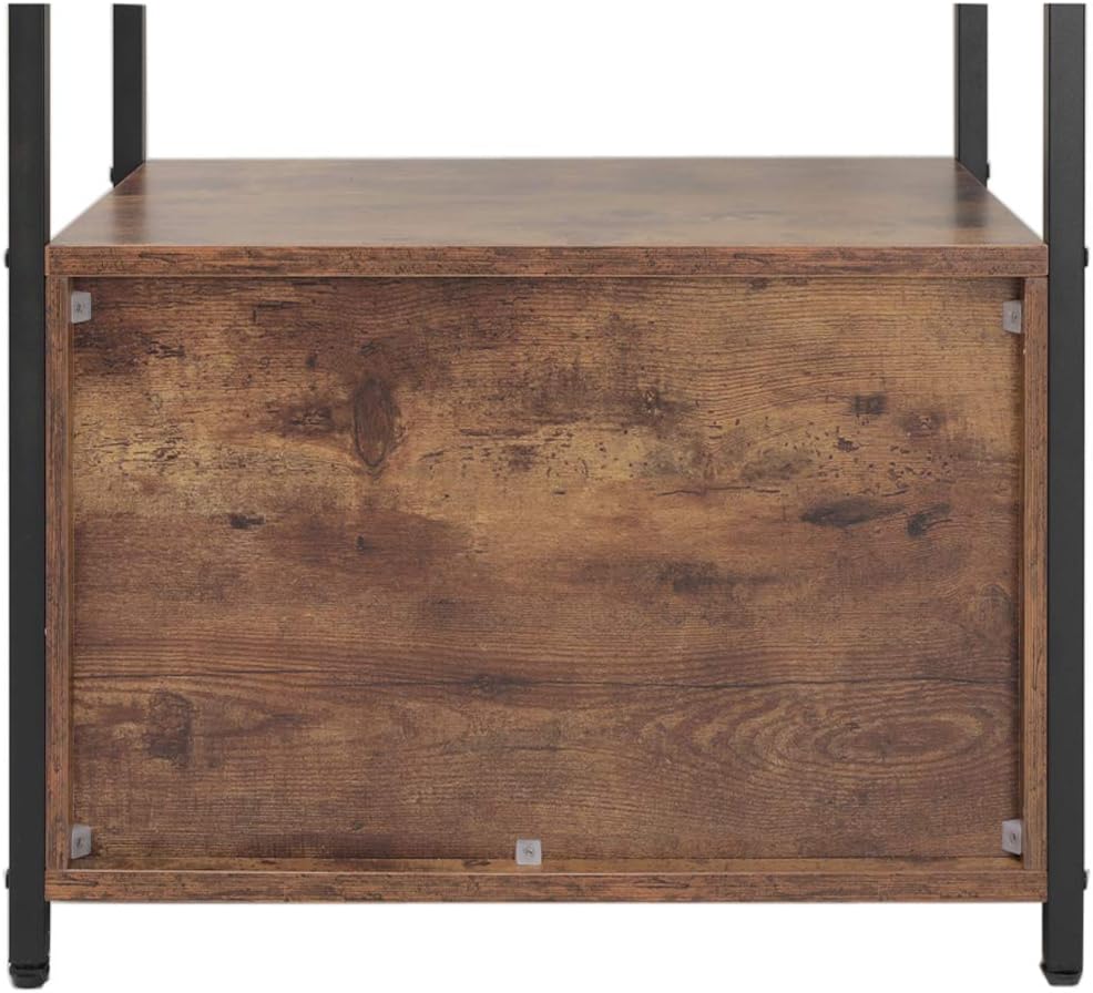 IWELL Tall Kitchen Baker's Rack with Storage Cabinet & 8 Hooks, Microwave Stand with 3 Shelves, Microwave Cabinet with Storage, Cupboard, Sideboard, Utility Storage Shelf for Kitchen, Brown - Standing Baker's Racks