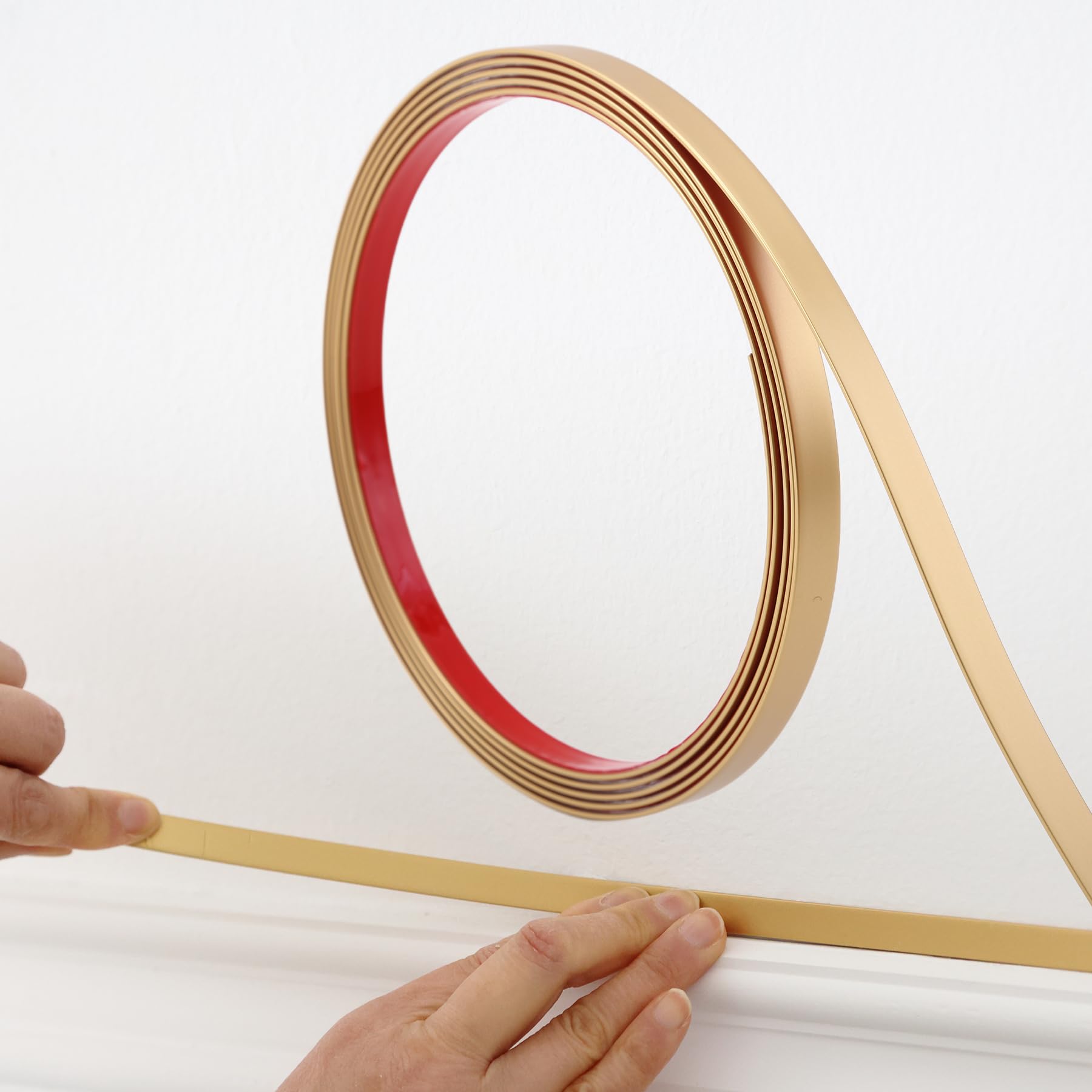Taaizau Matte Gold Peel and Stick Wall & Molding Trim, Flexible DIY Strip For Mirror, Floor, Cabinet, Ceiling, Tile Edge (5m x 2cm)