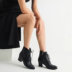 Pixoecuty Black Short Ankle Boots Lace Up Booties