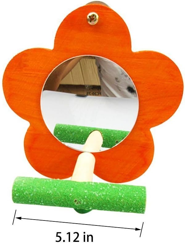 Bird Parrot Mirror Toy with Perch Cage Standing Accessories Parrot Parakeet Budgies Cockatiel Conure Finch Lovebird African Grey Macaw  Cockatoo Birdcage Wood Perch(Color Random) (Flower Shape) : Pet Supplies