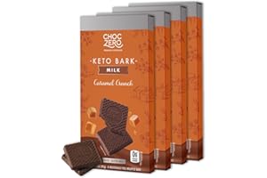 ChocZero Milk Chocolate Caramel Crunch Bark, No Added Sugar, Low Carb, High Fiber, Keto Friendly, No Sugar Alcohols (4 Count, 3.2oz Boxes)