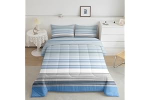 jejeloiu Geometric Comforter Set for Kids Queen Size Color Block Stripe Blue Black White Stripes Lines Comforter Room Decorative Geometry Modern Art Bedding Set Duvet Set Quilt Set