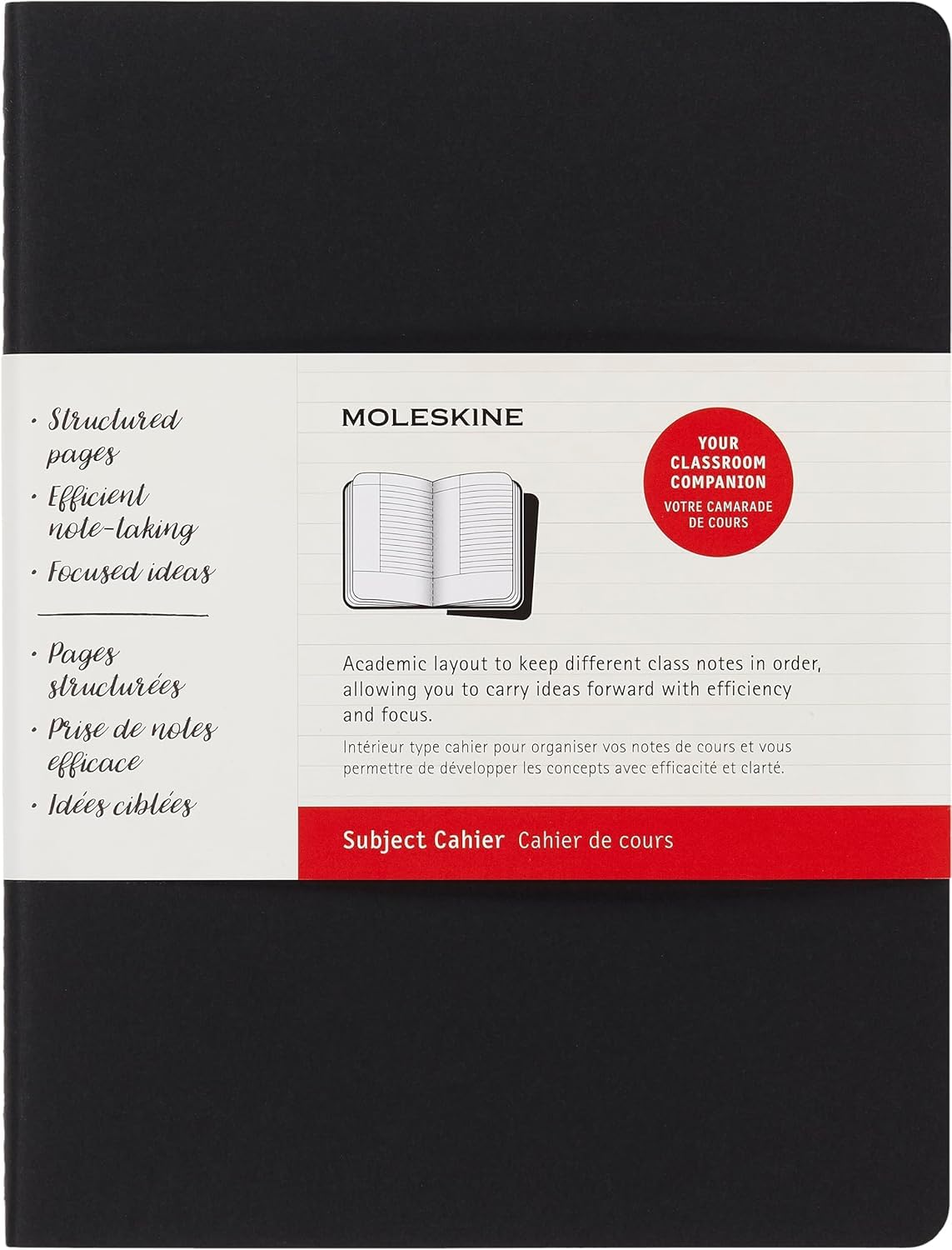 Moleskine X-Large Size 19 x 25 cm Subject Cahier Journal, Notebooks for Taking Notes, Cardboard Cover, Academic Page Layout, Colour Black and Cranberry Red, 160 Pages, Set of 2