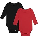 GUISBY Unisex Baby Rayon of Bamboo Snap Bodysuits, Long Sleeve with Mittens Cuffs Bodysuit 2-Packs