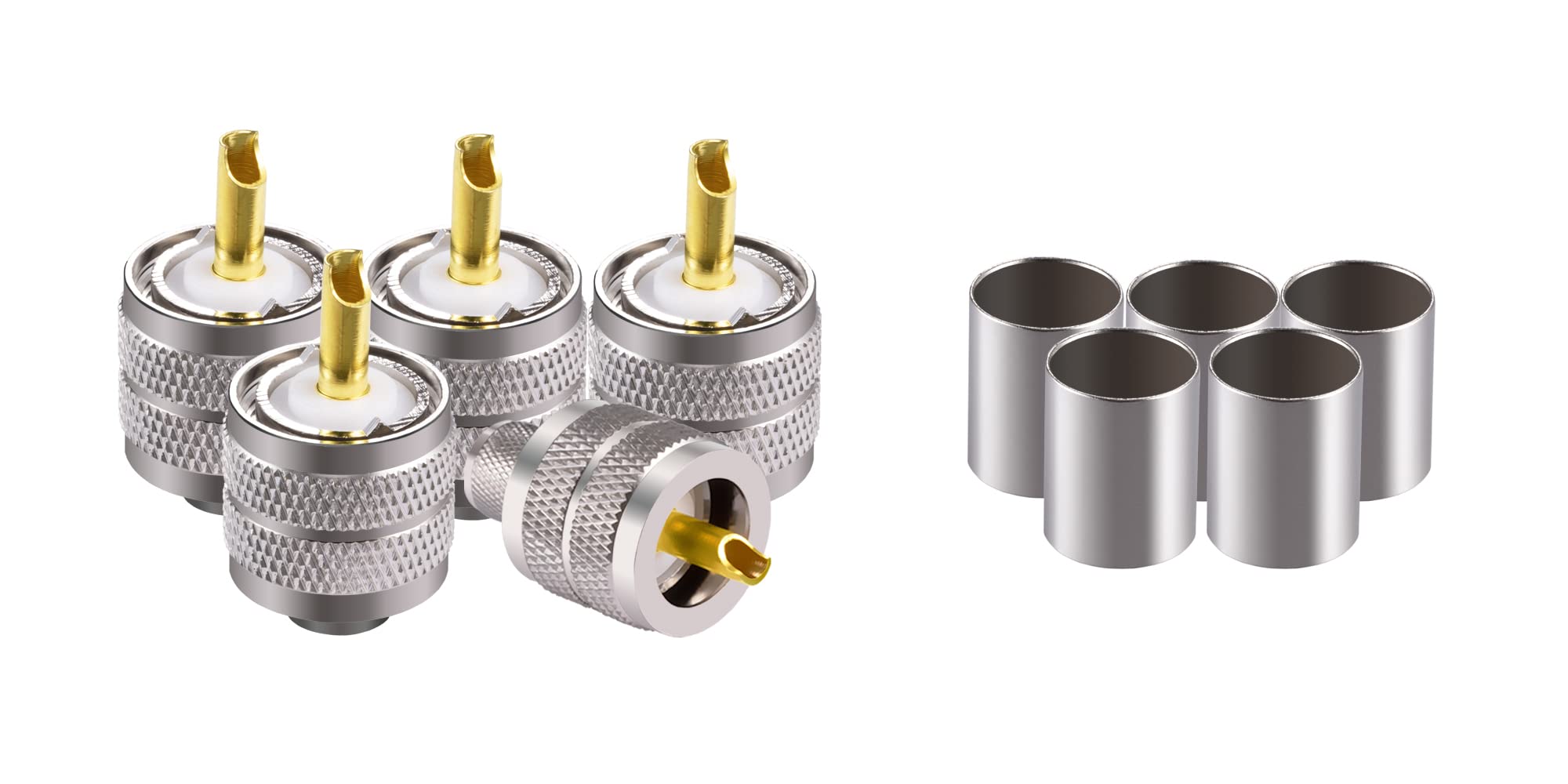 Vecys 5PCS PL-259 UHF Male Connectors 50 Ohm PL259 Male Plug Crimp RF Coax Connector Adapter for RG-213 VLMR-400 RG8 RG59 Low Loss Coax Cable Compatiable with Ham Radio