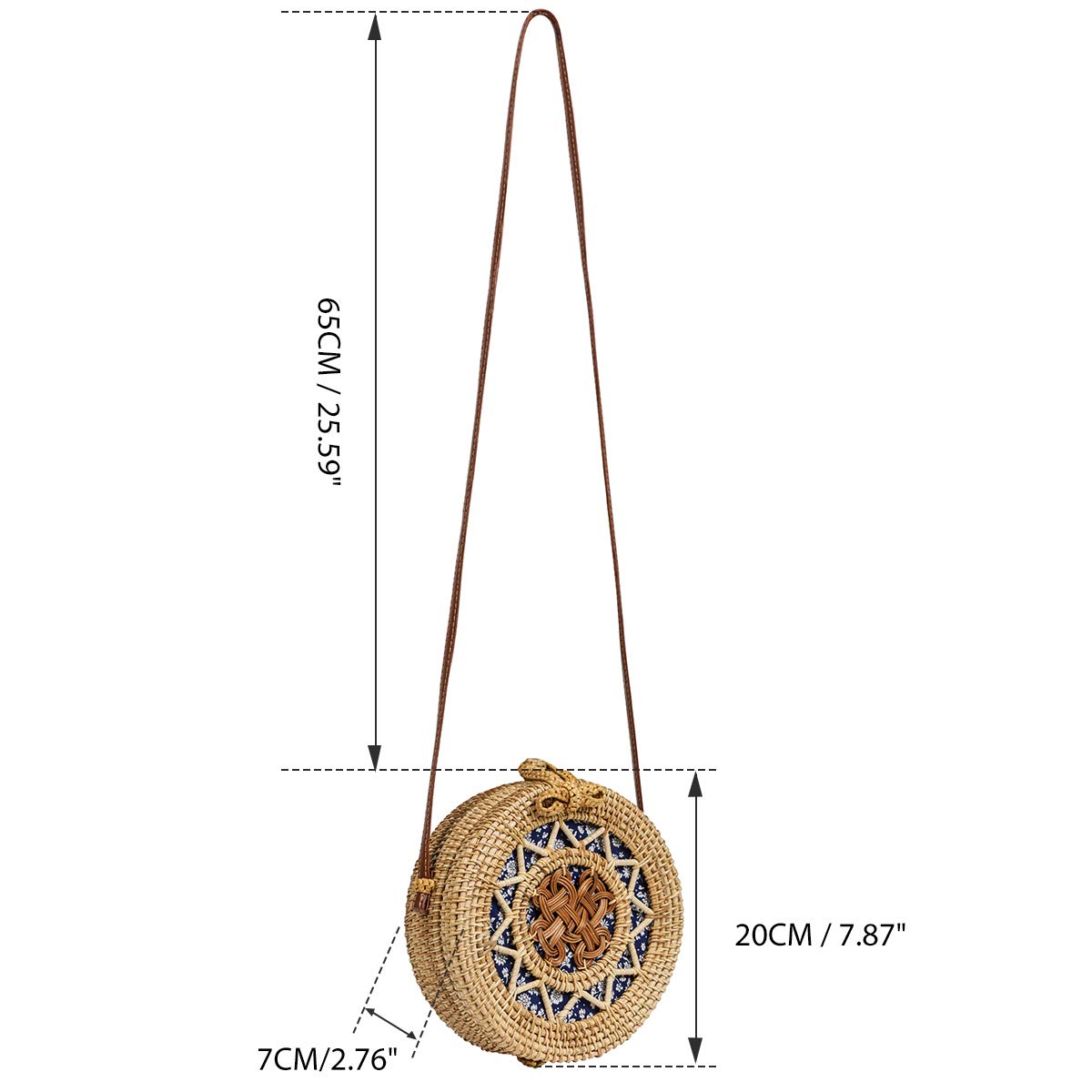 Handwoven Round Rattan Bag for Women Lefur Handmade Shoulder Straw Bag Crossbody Purse with Handles Hollow-Carved