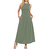 AUSELILY Womens Maxi Dress 2025 Summer Sleeveless Casual Slim Flowy Pleated Long Dresses with Pockets