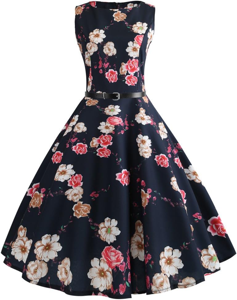 Women Dresses Gown Retro Floral Lace Dress Slim Fit Printed Dresses Vintage Printing Dress Bodycon Sleeveless Casual Evening Party Prom Swing Dress New Look