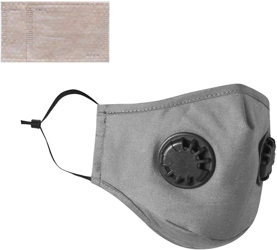 2PCS Filter Paper+Gray Dust M(a/sk with Dual Valve Reusable Anti-Dust Filter Ma&sk Sunscreen Face Cover for Riding Running
