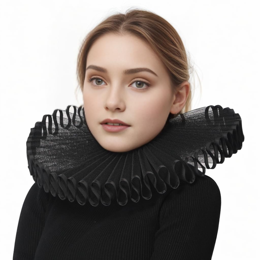 BPURB Renaissance Elisabethan Ruff Collar Neck Ruffle Collar Clown Collars, black, One Size — image 1