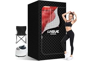 KASUE Infrared Sauna, Portable Steam Sauna Box with XL Steamer and Folding Chair, 5-Layer Waterproof and Thermal Insulation, for Home Spa, Detoxification, Relief Muscle Pain, Indoor & Outdoor(Dark Black)