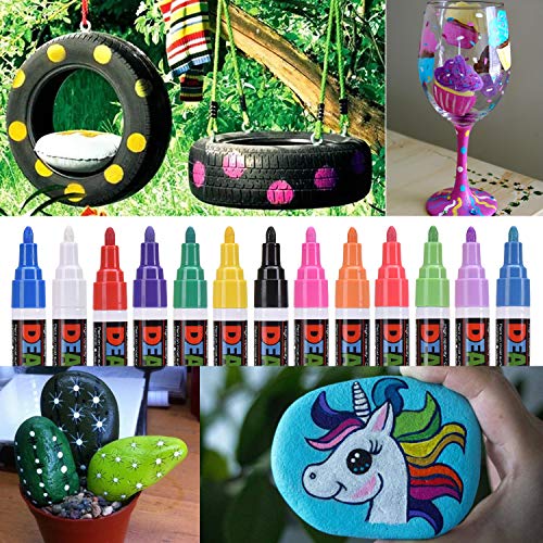 image for DealKits 16 Colors Paint Marker Pens for Rock Painting [Oil-Based] [Qu