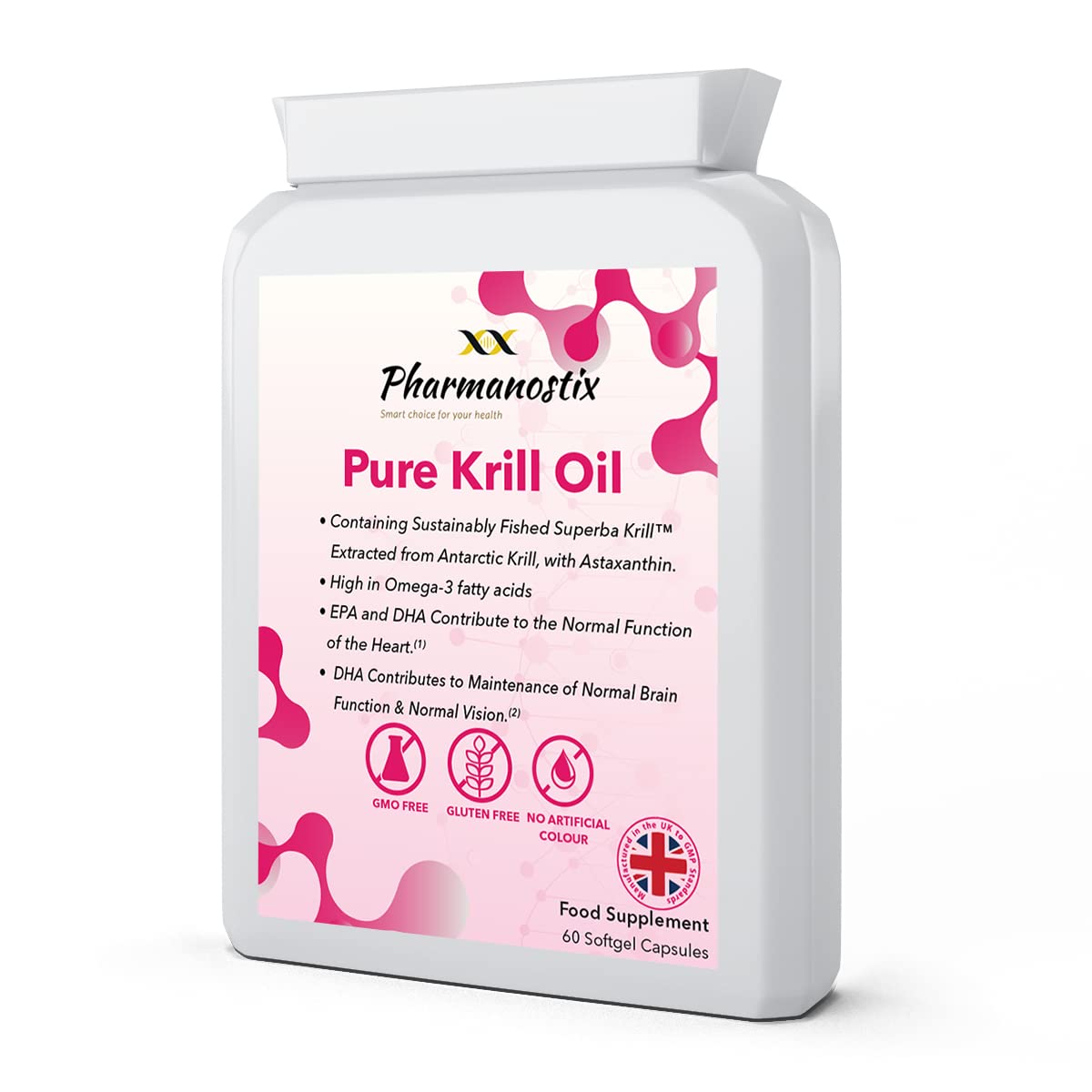 Antarctic Krill Oil Extract Super Strength 500 mg - 60 Soft Gel Easy Swallow Capsules – Sustainably Eco Harvested from Krill with Astaxanthin - 100% Pure Cold Pressed- Manufactured to GMP Standards