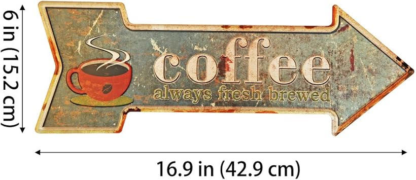 Amazon Com New Deco Coffee Metal Tin Sign With Rustic Retro Arrow Decorative Sings For Cafe Pub 16 9x6 Inches Everything Else