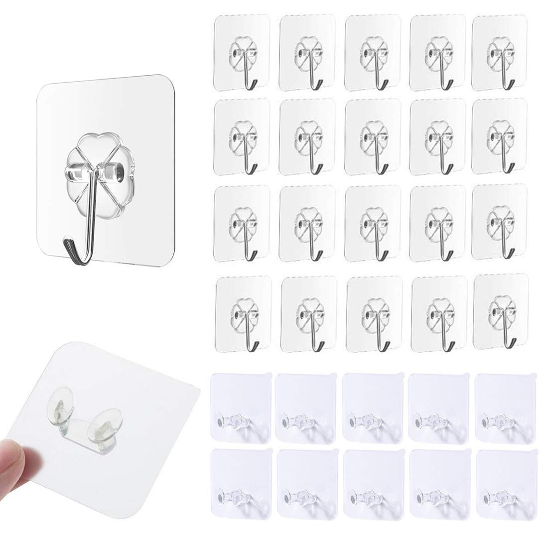 Yolistar Adhesive Hooks Kitchen Wall Hooks 30 Pack, Include 10 Pack Plug Hook, Nail Free Reusable Utility Towel Bath Ceiling Hooks, Adhesive Wall Hooks Wall Hanger