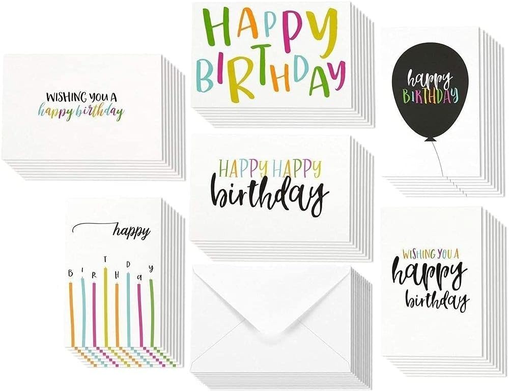 Amazon Sustainable Greetings 144枚パック 空白のハッピーバースデーカード バルクボックスセット 6種類のデザイン 封筒付き 4 X 6インチ グリーティングカード 文房具 オフィス用品