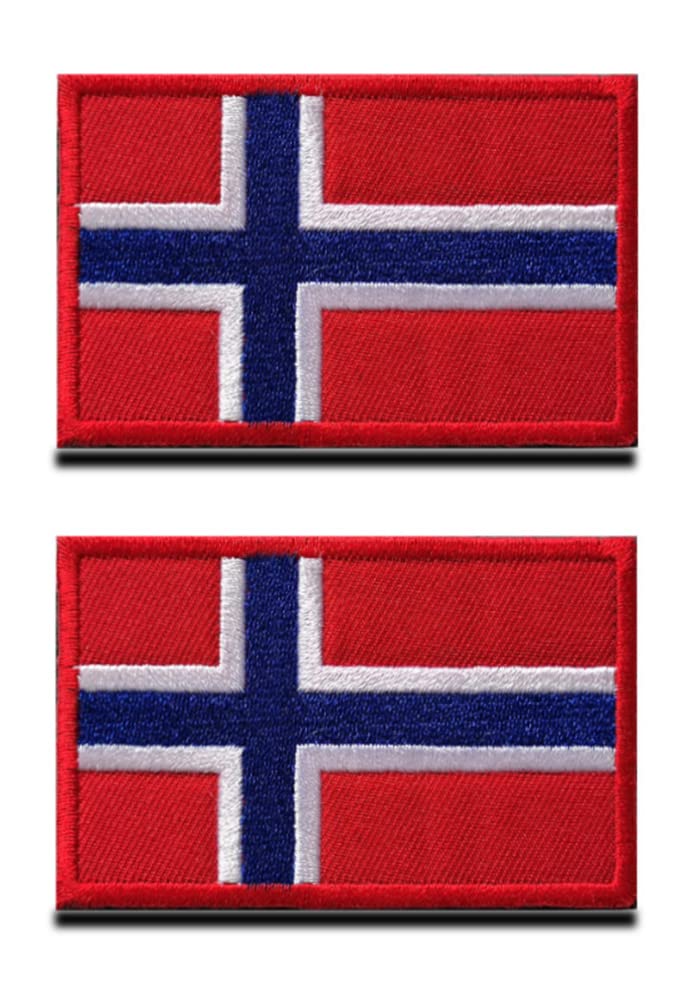 Zcketo 2 Packs Norway Flag Norwegian National Flag Embroidered Hook & Loop Fastener Emblem Sew On Patches for Backpack Cap Jacket Jeans Vest Bag Pouch Clothes Clothing — image 1
