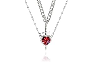 BYETOCE Heart and Sword Couples Necklace Gold Stainless Steel Pink Heart Zirconia Chain Trendy Matching Sword Through Heart Necklace Set Romantic Necklaces for friend Couple