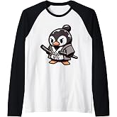 Linux Ninja Penguin Programming Nerd Warrior Raglan Baseball Tee