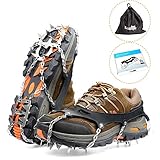 Ice Grippers, 2017 New Design Lightweight 18 Teeth Stainless Steel Spikes Crampons Anti-slip Safe for Walk on Ice and Snow Coming with Storage Bag