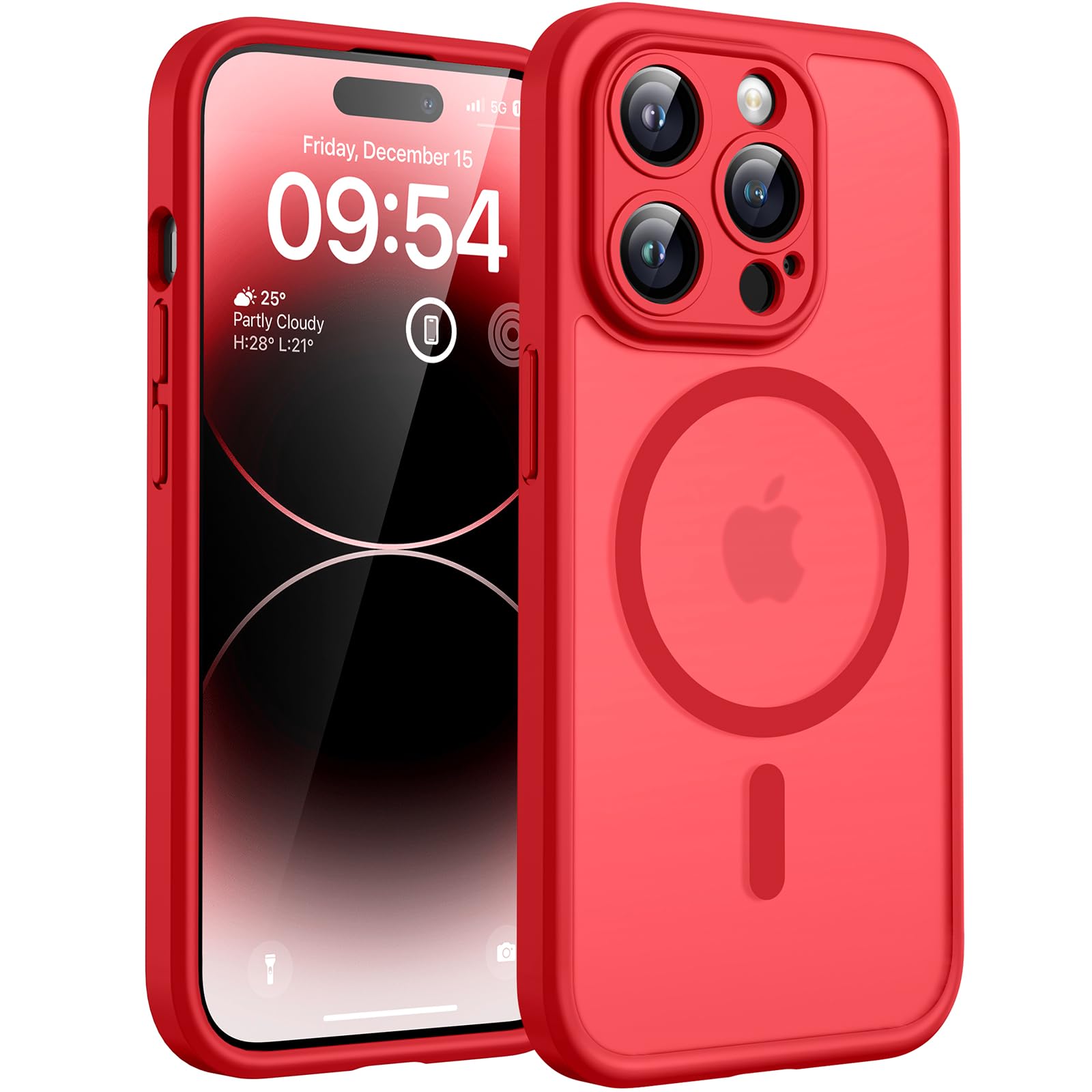 Photo 1 of TOCOL Magnetic for iPhone 14 Pro Case, Upgraded Full Camera Protection, Compatible with Magsafe, Drop Protection, Translucent Matte Back Bumper Phone Cover 6.1-Inch (Red)