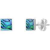 Silverly Sterling Silver Abalone Square Stud Earrings for Women 5mm &ndash; Square-Shaped Paua Shell Studs in 925 Silver - Minimalist Elegant Geometric Color‑Changing Gemstone Jewelry