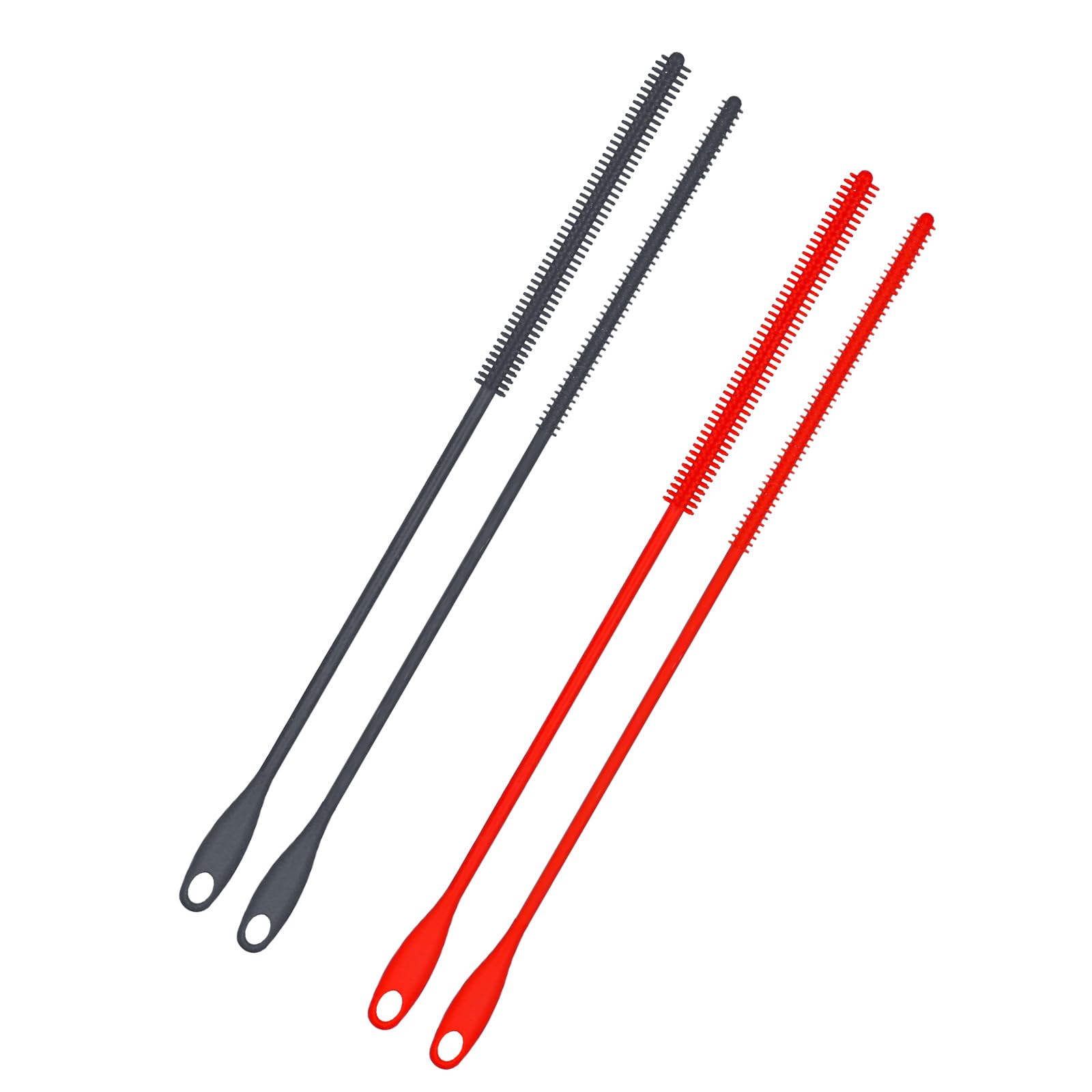 PEUTIER 4pcs Silicone Straw Brushes, 6mm+8mm Long Straw Cleaner Reusable Hanging Bottle Straw Washing Tool Bendable Crevice Brush Slim Pipe Brush for Glass Metal Straw (Red, Gray)