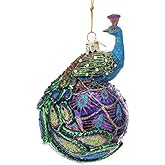 Kurt S. Adler Peacock Themed Purple Blue Teal Green Ornaments (Noble Gems? 5" Peacock Glass Ball Christmas Tree Ornament NB1345)