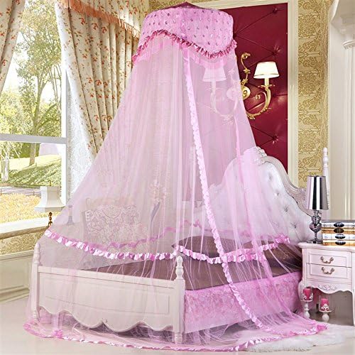 RuiHome Round Lace Baby Crib Bed Pink Canopy Dome Mosquito Netting for Home Travel Use