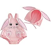 FIOMVA Baby Girl Bunny Costume Bunny Ears Onesie Romper Plaid Ruffle Sleeveless Bodysuit Newborn Infant Easter Bunny Outfit