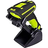 Symcode 2D Bluetooth Barcode Scanner with Wireless Charging Stand 1968 Feet Transmission Distance 433Mhz USB QR Automatic Barcode Scanner with Charging Base Shock Dust Proof Hands Free Green