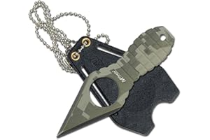 MTech USA – Fixed Blade Knife – Neck Knife – Green Camo Coated Blade and Handle, Full Tang, Nylon Fiber Sheath w/ Pocket Clip/ Chain - Hunting, Camping, Survival, Tactical, EDC – MT-588DG