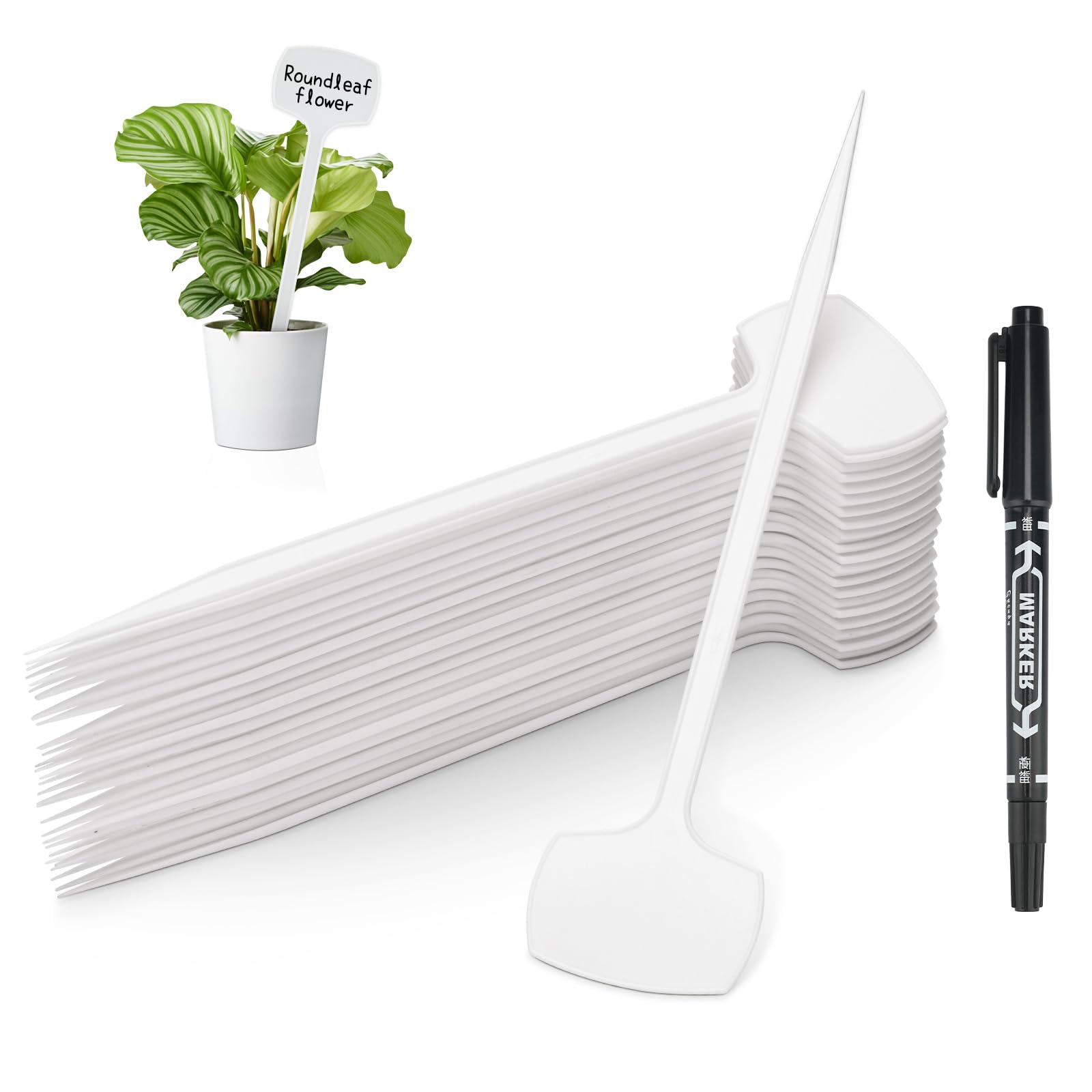 KINGLAKE 50Pcs Large Plastic Plant Labels Outdoor, 28.5x6.5cm Super Thick White Garden Tags, Tall Vegetable Markers T-Type Waterproof