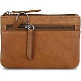 ili New York Leather Mini Compact Coin Purse - Antique Saddle | Genuine Leather Pouch with Key Ring &amp; RFID Protection, Used for Coins, Keys and Cards, Ideal for Travel and Everyday Carry