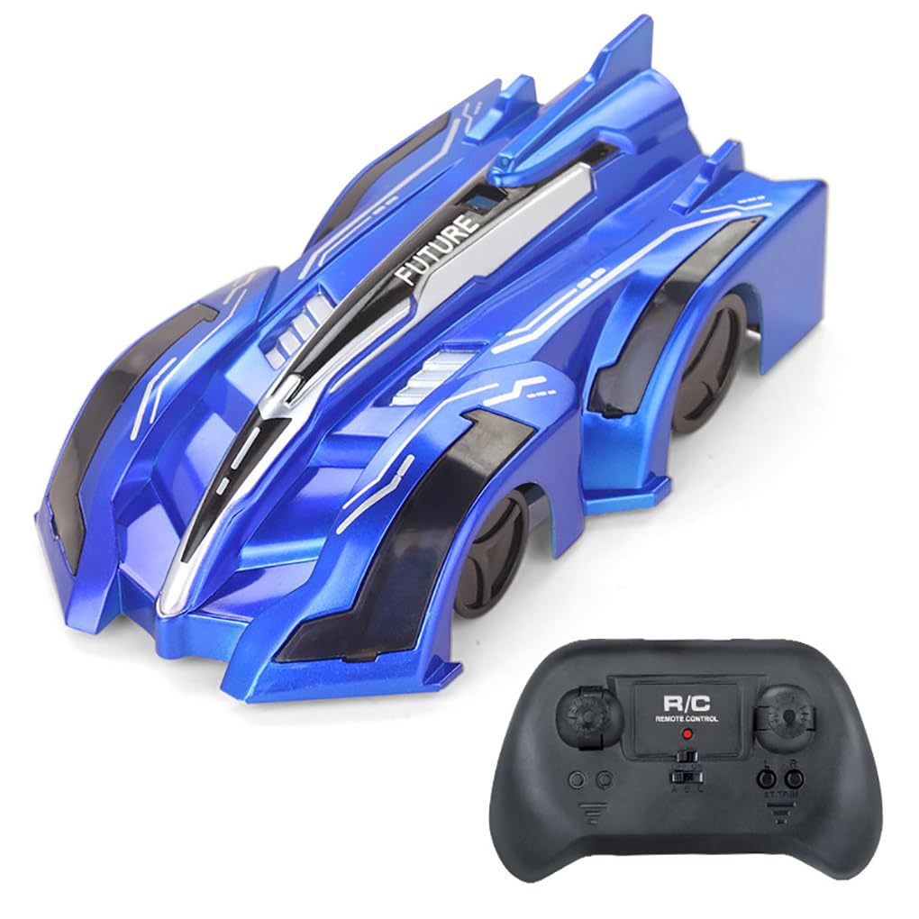 Yangers Radio Remote Controlled Wall Climbing Car, 4 Channel Defy Zero Anti Gravity Goes Up Racing Climb Riding on Walls with LED Lights, USB Rechargeable Electric Race Toy for Kids Boy Girls (Blue)