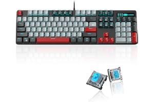 MageGee Mechanical Gaming Keyboard, New Upgraded 104 Keys Blue Backlit Keyboard with Blue Switches, USB Wired Mechanical Computer Keyboard for Laptop, Desktop, PC Gamers(Black & Gray)