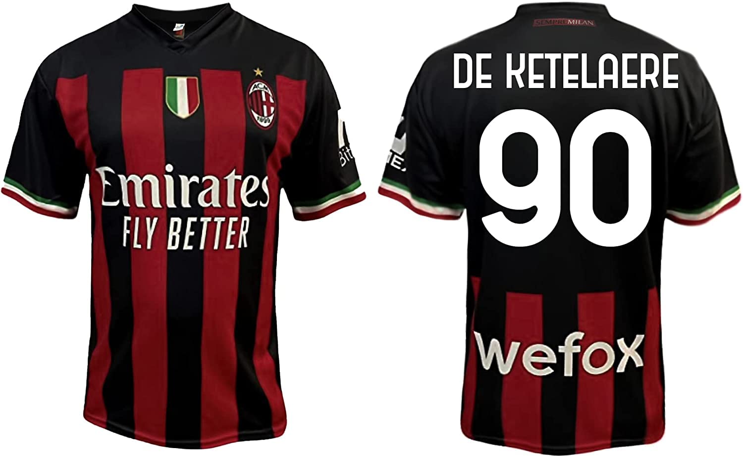 3R SPORT S.R.L Rossonera Football Shirt 2022 2023. De Ketelaere Custom Shirt Number 90. First Jersey. Official Replica. Adult and Child sizes.