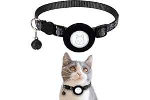 SIMPLETHINGS Airtag Cat Collar, Apple Air Tag Cat Collar with Safety Buckle and Bell, Reflective Cat Collar in 3/8" Width with Airtag Holder for Small Pets Cats Puppies Kitten