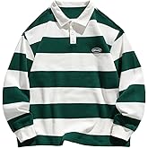 SweatyRocks Men's Oversized Sweatshirt Striped Long Sleeve Collared Preppy Pullover Shirts Fall Outfits