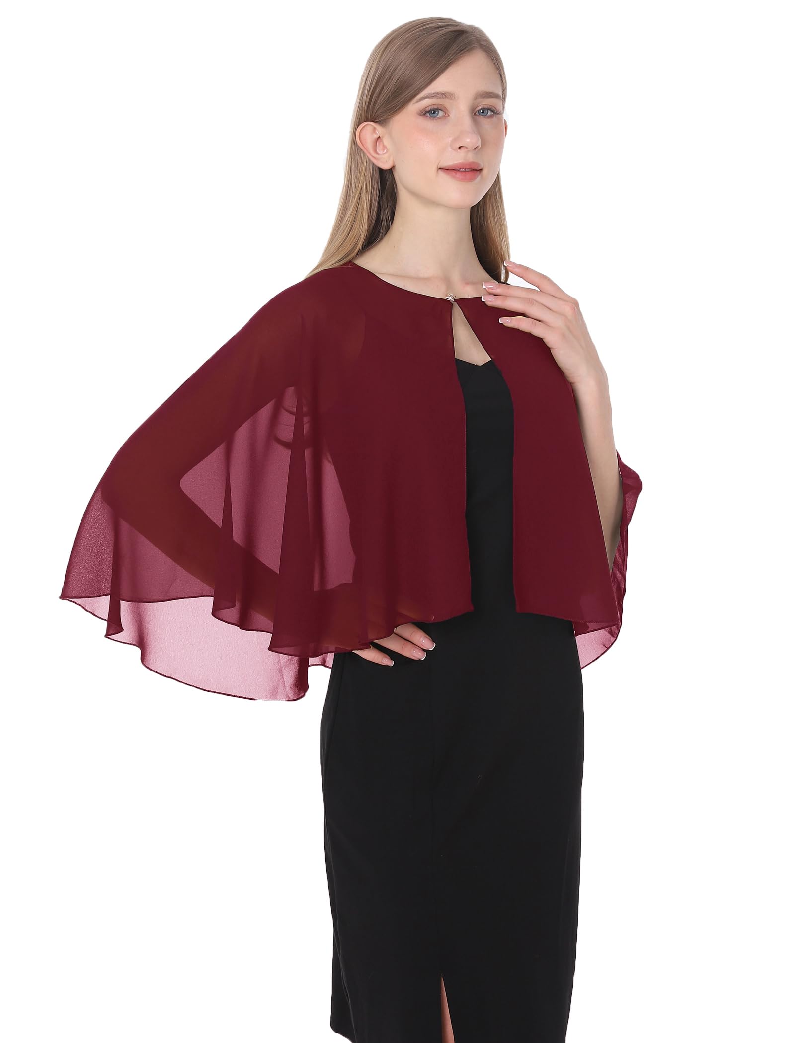 Photo 1 of Shawls and Wraps for Dresses Chiffon Capelet Bridal Capes Soft Women Accessories Cover Up(Burgundy)