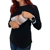 MicAlice Long Sleeve Horizontal Zip Tee, Cotton, Zipper Nursing Top - Non-Pilling Fabric, Comfortable Breastfeeding Shirts