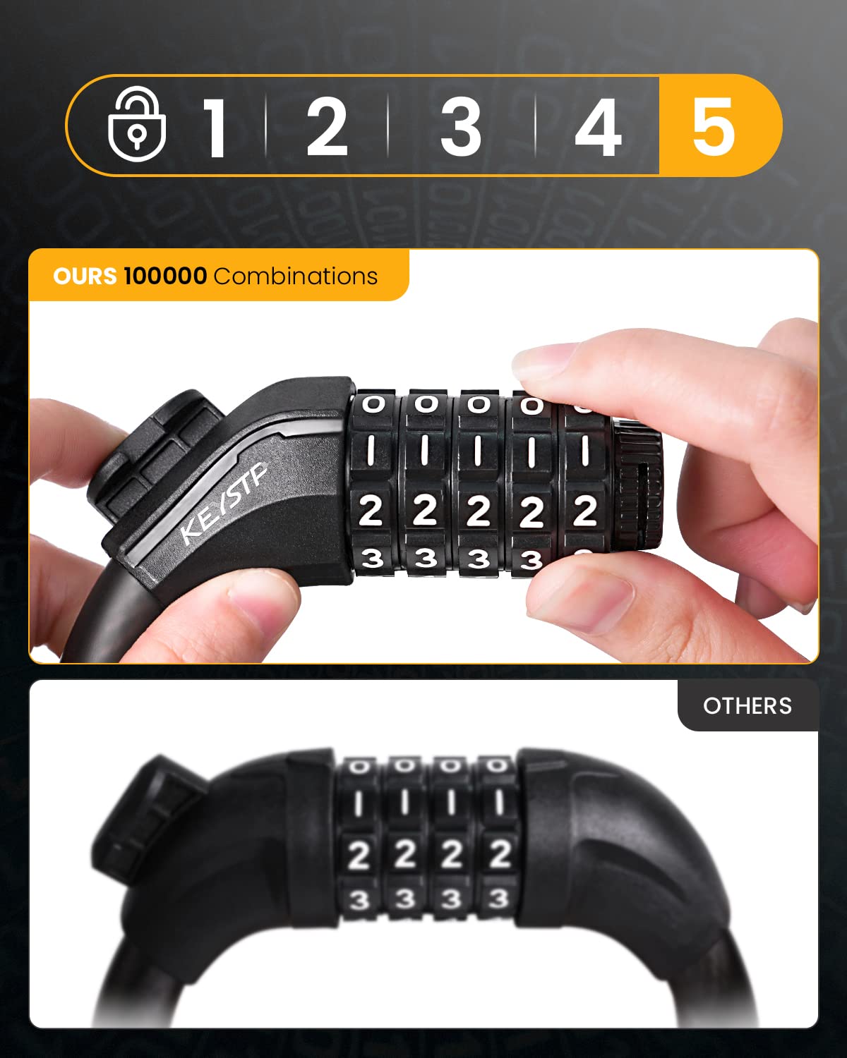 KEYSTP Bike Lock Cable with Combination,High Security 5-Digit Resettable Combination Bicycle Lock Anti-Theft, with Mounting Bracket for Bikes and Scooters