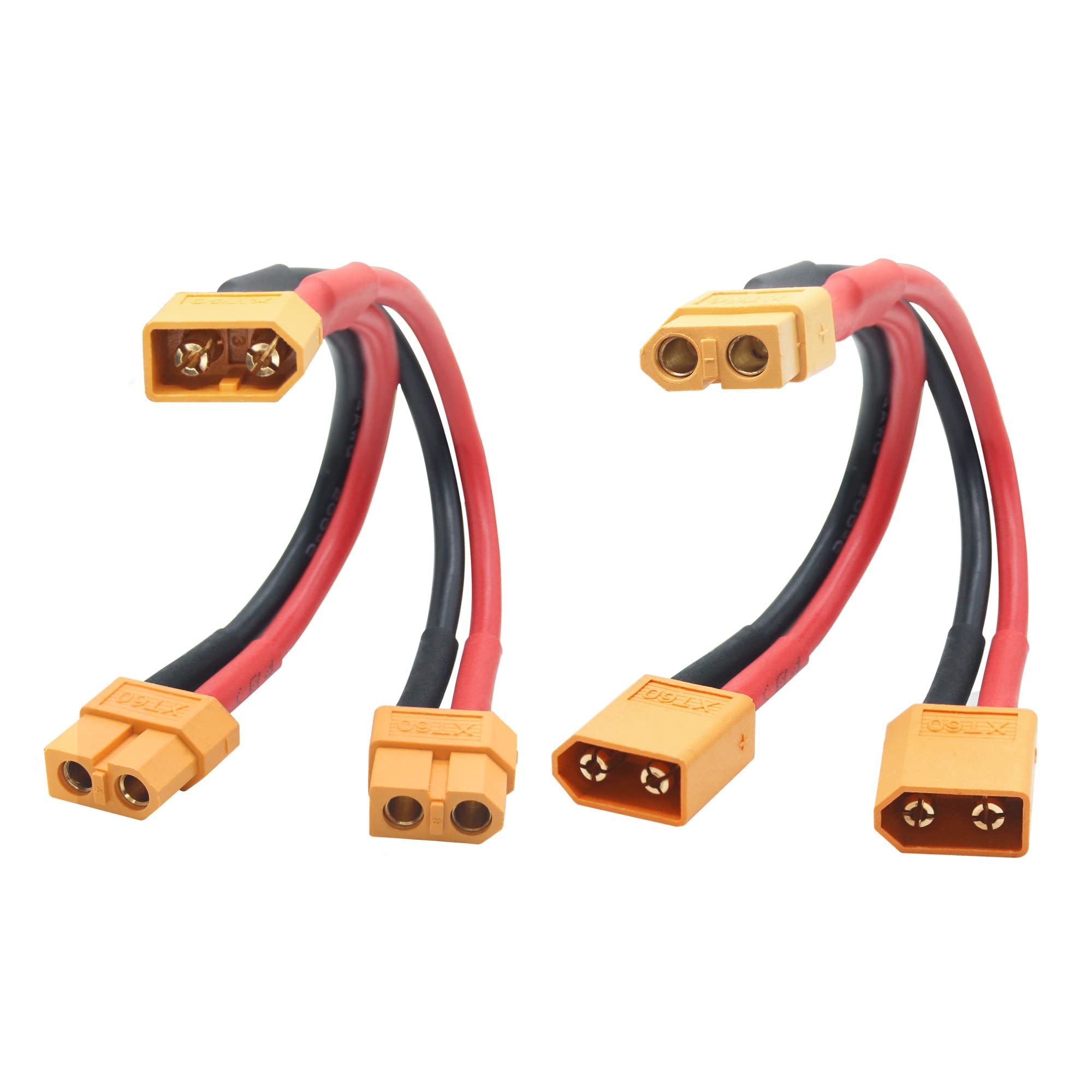 Riertostng 1Pair Short XT60 Parallel Battery Connector Cable,14AWG XT60 Male to Female Y Splitter Adapter Cable,10cm/3.93inch for RC Multicopter Quadcopter