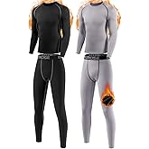 ATTIQOZI Youth Boys Thermal Underwear Set Compression Fleece Lined Leggings with Athletic Shirts Base Layer