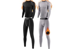 ATTIQOZI Youth Boys Thermal Underwear Set Compression Fleece Lined Leggings with Athletic Shirts Base Layer