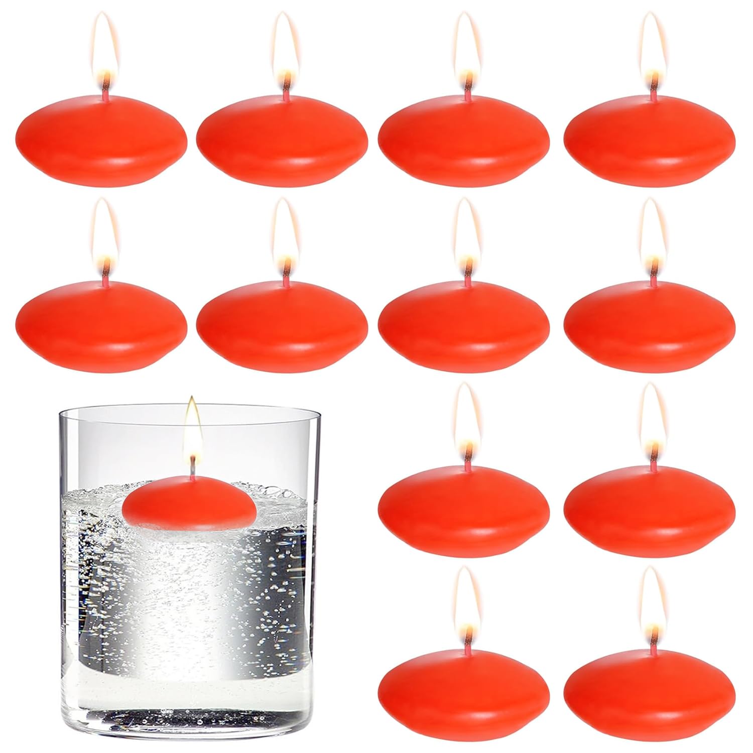12 Pcs Floating Candles, 1.5 Inch Floating Candles Water Small Round Candle Red Candle for Wedding Christmas Table Centrepiece Christmas Table Decoration