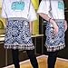 BCP Girl Flower Pattern Woman Waist Apron Half Bistro Aprons with Pocket for Restaurant Waitress Waiter (Blue)