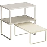 SONGMICS Cabinet Organizer Shelf, Set of 3 Kitchen Counter Shelves, Kitchen Storage, Spice Rack, Stackable, Expandable, Sand Beige UKCS220K01