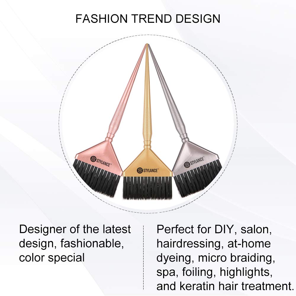 3 Pieces Barber Hair Dye Brushes Kit, Hair Color Dye Brush Tool Set, Professional Suitable for Beauty Salon & Home DIY Coloring Brush (Silver+Rose gold+Gold) : Beauty